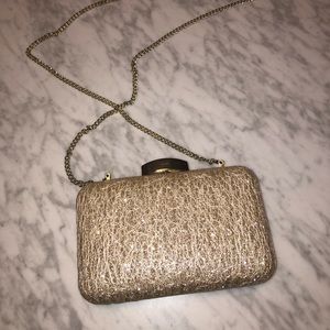 Nordstrom Gold Glitter Minaudiere Box Clutch